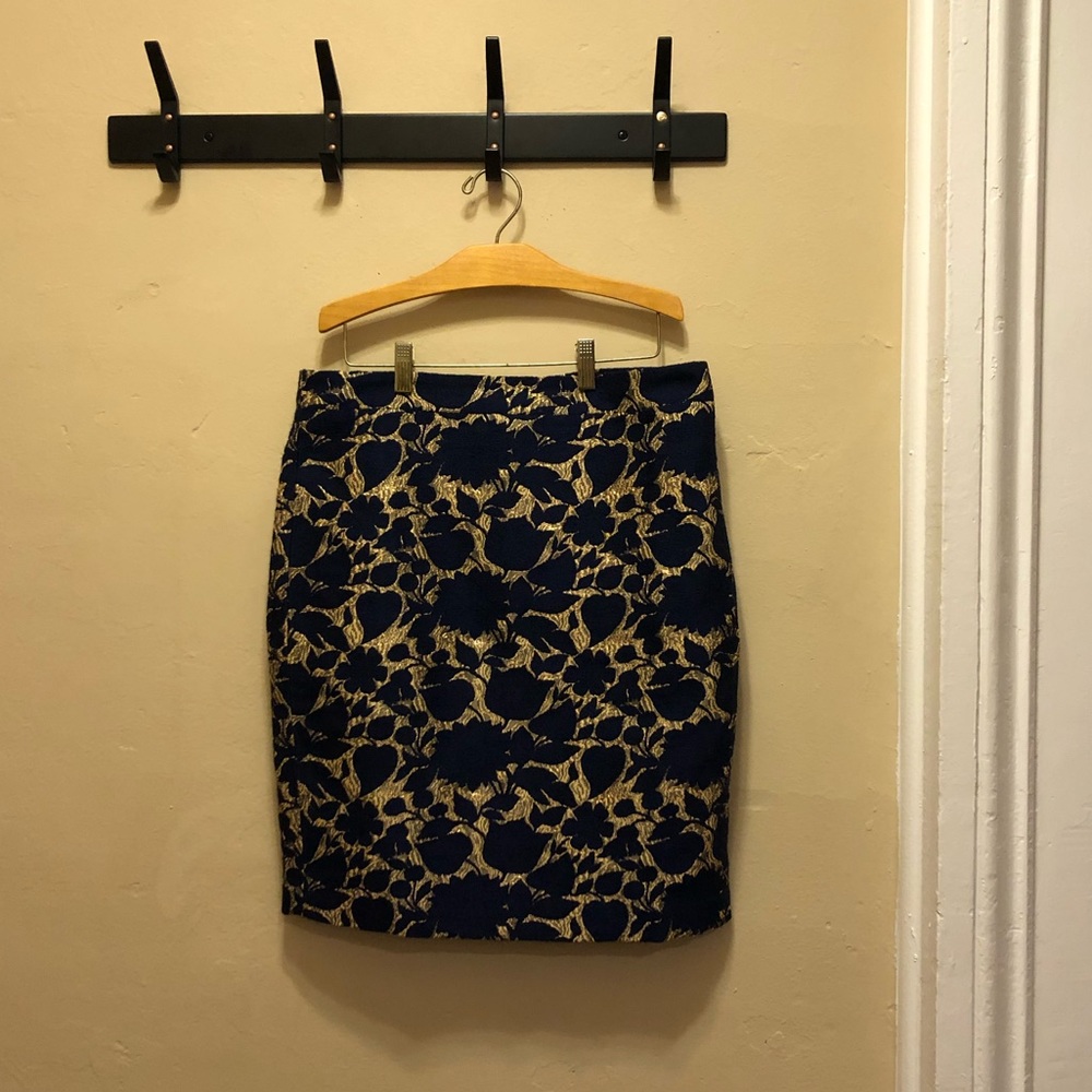 Deep Blue J. Crew Skirt w Gold Embroidery